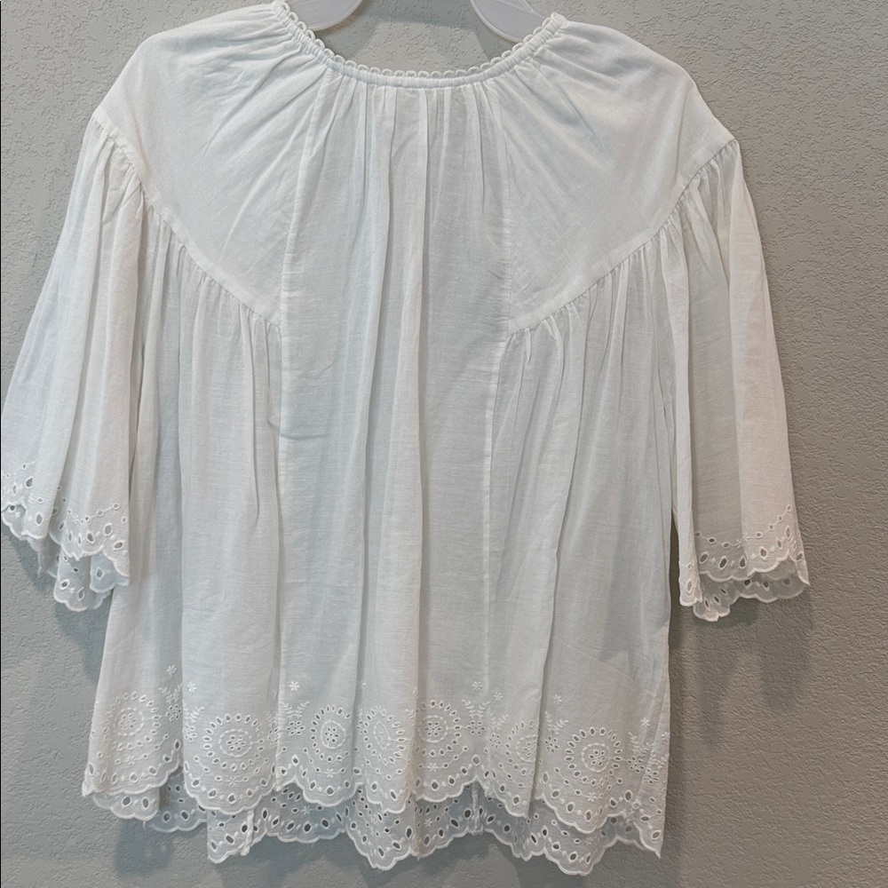 Women's White Eyelet Peasant Top